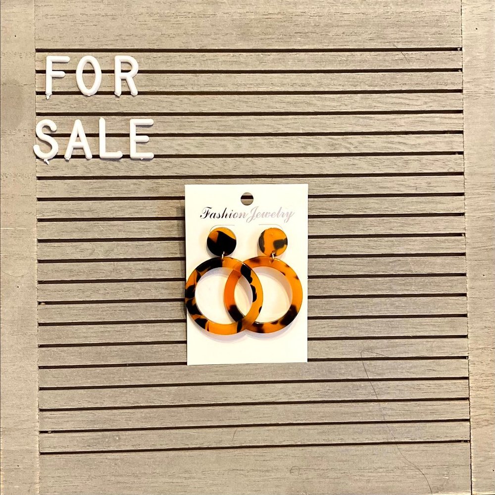 Tortoiseshell Post Hoop Earrings, Resin